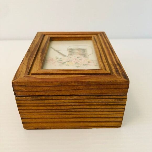 Small Wood Trinket Box Cottage Core Vintage Country - Picture 6 of 8